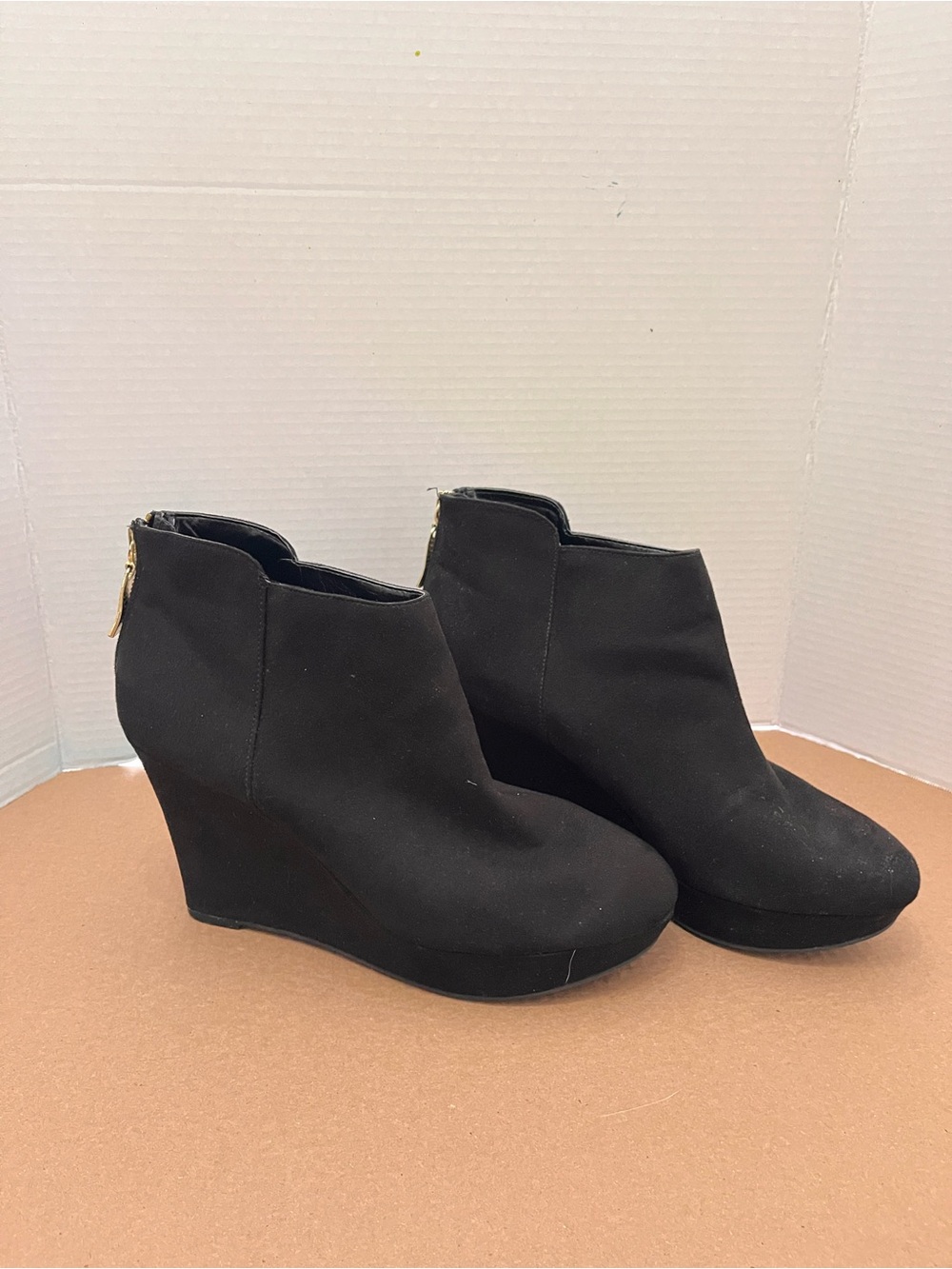 Christian Siriano Black Suede Wedge Ankle Booties